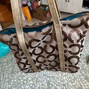 Coach Poppy Brown and Gold Patterned Tote